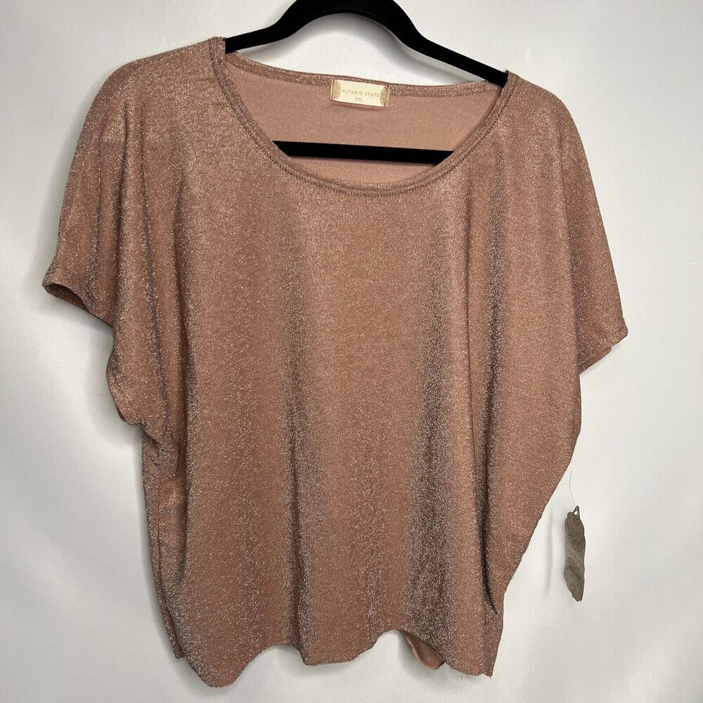 Altar'd State Women's Size XXL Short-Sleeve Top Tee Boxy Fit Pink & Metallic